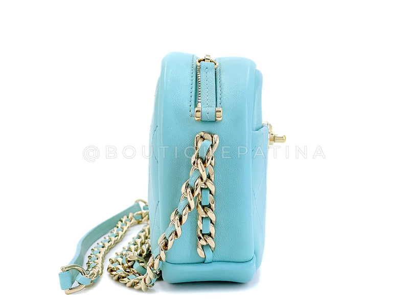 Chanel Tiffany Blue Light Teal Goatskin Camera Bag GHW FI1