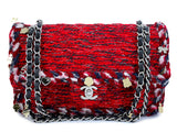 Chanel Red Fringe Tweed Charms Medium Classic Double Flap Bag SHW SEM