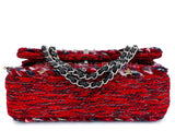 Chanel Red Fringe Tweed Charms Medium Classic Double Flap Bag SHW SEM