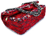 Chanel Red Fringe Tweed Charms Medium Classic Double Flap Bag SHW SEM