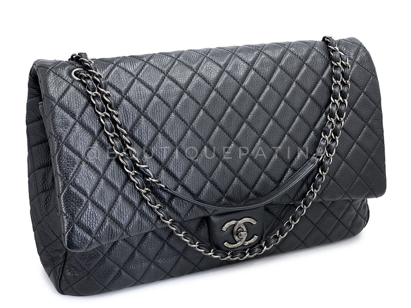 Chanel 2016 Black Grained Calfskin Airlines XXL Flap Bag RVX