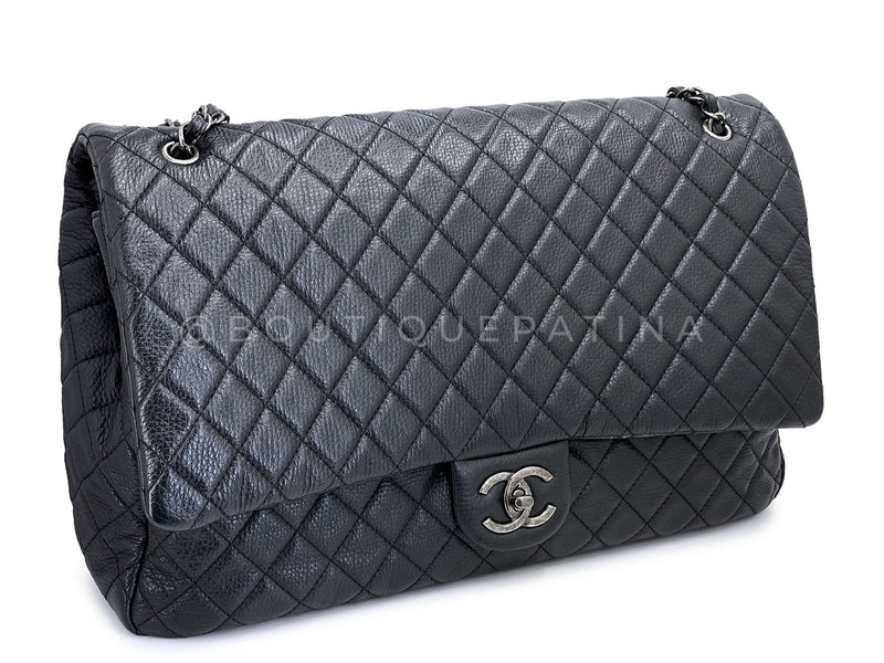 Chanel 2016 Black Grained Calfskin Airlines XXL Flap Bag RVX