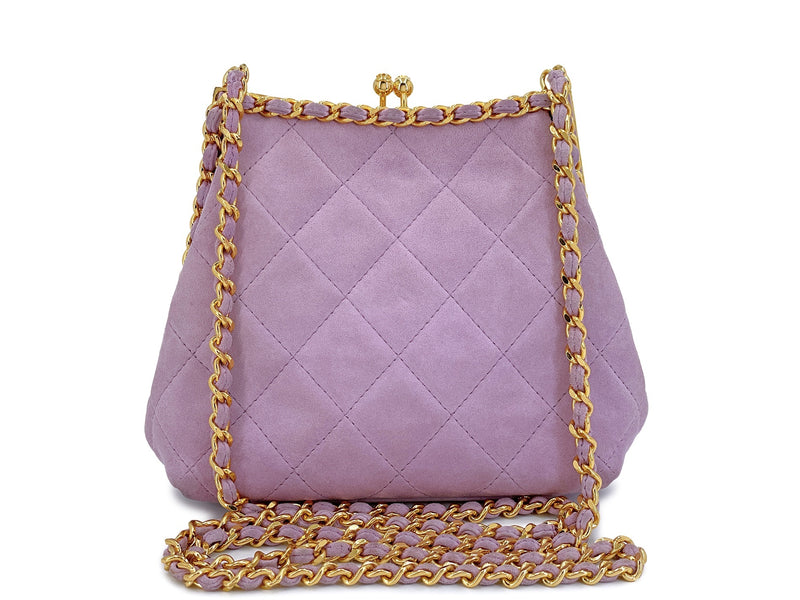 Chanel Vintage Lilac Suede Kisslock Clutch Bag 24k GHW 1995 Pink Purple XFG