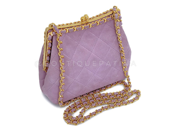 Chanel Vintage Lilac Suede Kisslock Clutch Bag 24k GHW 1995 Pink Purple XFG