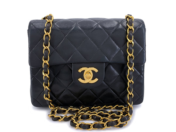 Chanel Vintage Black Square Mini Flap Bag 24k GHW Lambskin Y3G