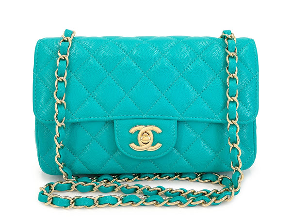 Rare Chanel 17C Turquoise Caviar Rectangular Mini Flap Bag GHW