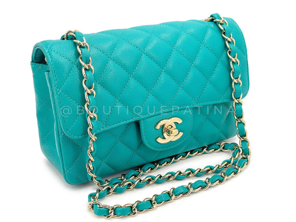 Rare Chanel 17C Turquoise Caviar Rectangular Mini Flap Bag GHW