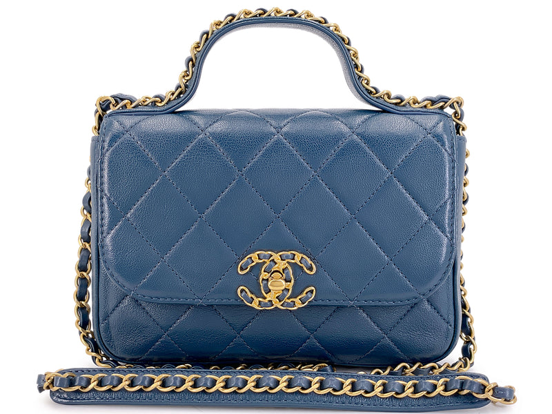 Chanel 19 Slate Blue Infinity Top Handle Crossbody Flap Bag GG5