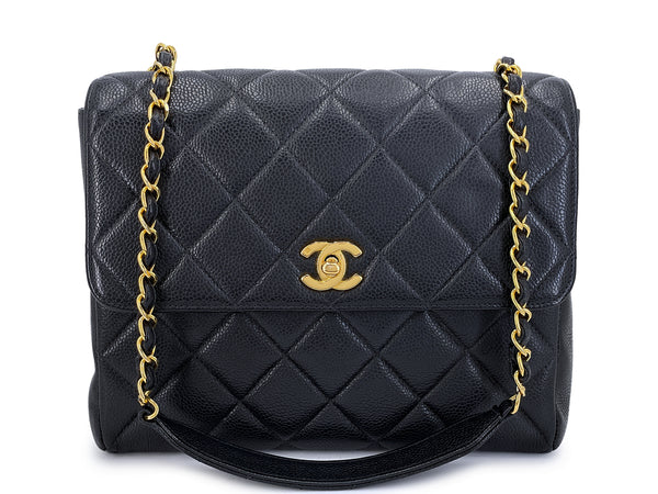 Chanel Vintage Black Caviar Square Crossbody Flap Bag 24k GHW 1996 O7P