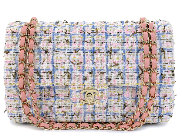 Chanel Pink Boucle Tweed Medium Classic Double Flap Bag 19C GHW HQ0