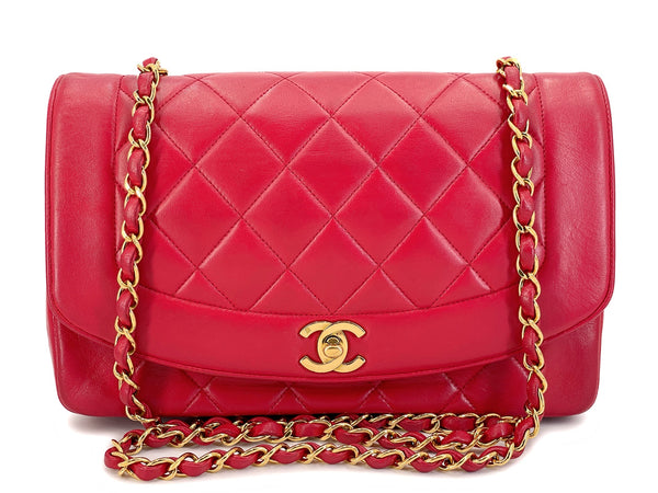Chanel Vintage Red Diana Flap Bag Medium Lambskin 24k GHW 1994 44T