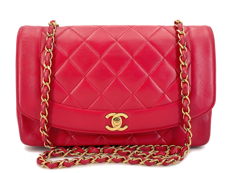 Chanel Vintage Red Diana Flap Bag Medium Lambskin 24K GHW 1994 44T