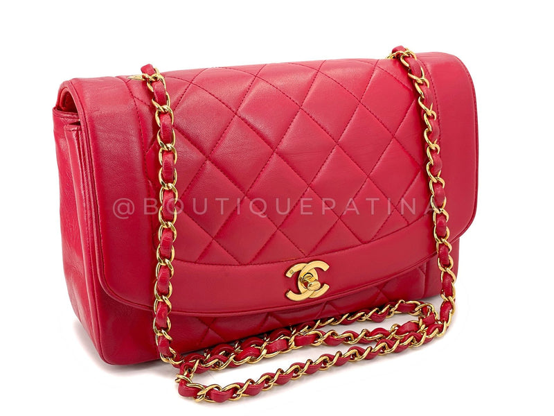 Chanel Vintage Red Diana Flap Bag Medium Lambskin 24k GHW 1994 44T