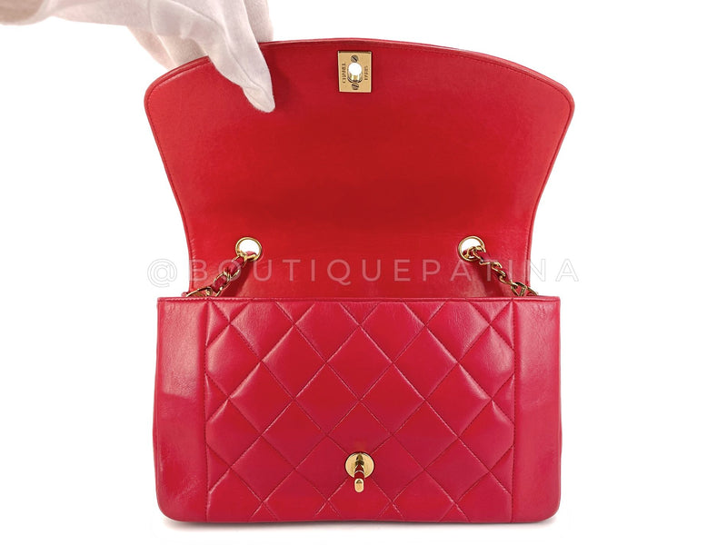 Chanel Vintage Red Diana Flap Bag Medium Lambskin 24k GHW 1994 44T