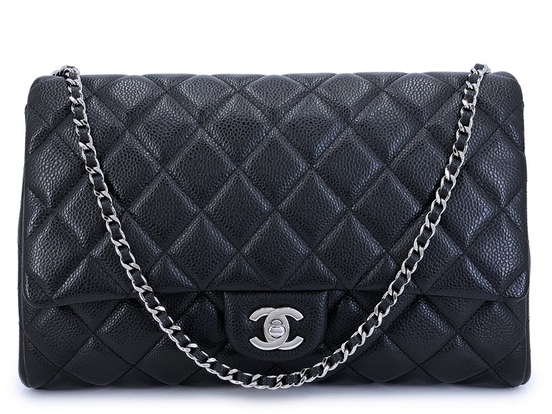 Chanel Black Caviar Clutch with Chain Timeless Flap Bag SHW 2012 Boutique Patina