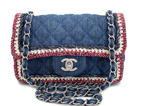 Chanel Denim Mini Flap Bag Tweed-Framed Blue SHW Rectangular 2NO