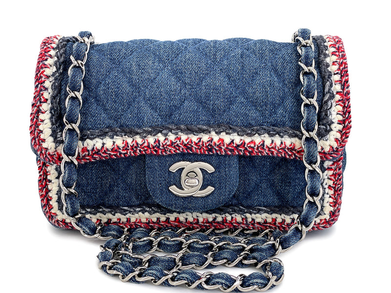 Chanel Denim Mini Flap Bag Tweed-Framed Blue SHW Rectangular 2NO