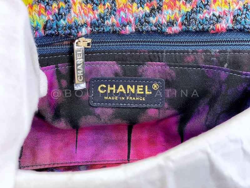 Chanel 2020 Rainbow Tweed Houndstooth Medium Classic Flap Bag GHW E8O