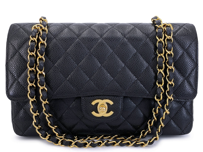 Chanel 2007 Vintage Black Caviar Medium Classic Double Flap Bag 24k GHW D3R