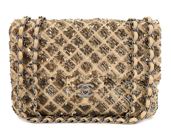 Chanel 2012 Gold Sequin Medium Flap Bag RHW J27