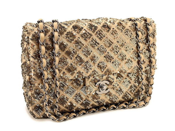 Chanel 2012 Gold Sequin Medium Flap Bag RHW J27