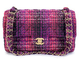 Chanel Fuchsia Purple Tweed Fused Chain Medium Classic Double Flap Bag GHW C06