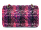 Chanel Fuchsia Purple Tweed Fused Chain Medium Classic Double Flap Bag GHW C06