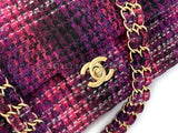 Chanel Fuchsia Purple Tweed Fused Chain Medium Classic Double Flap Bag GHW C06