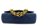 Chanel Vintage Gripoix Flap Bag Jeweled Navy Blue Chevron Satin 24k GHW XSO