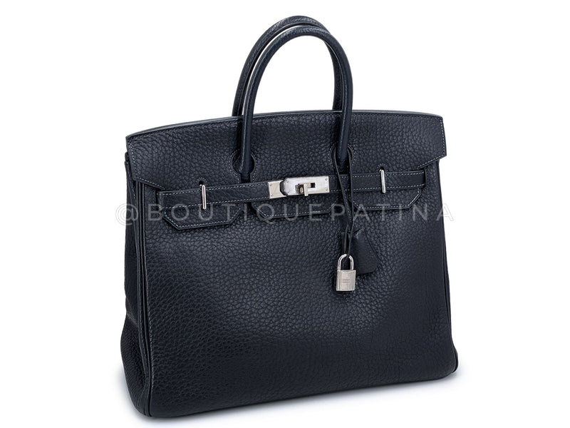 Hermès Fjord HAC Birkin 32 Blue-Black Nuit PHW Bag Q43