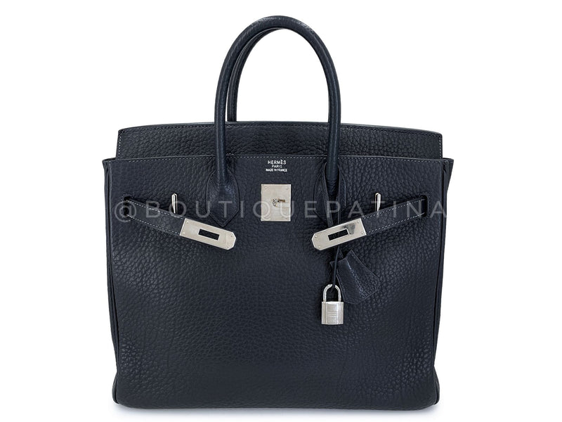 Hermès Fjord HAC Birkin 32 Blue-Black Nuit PHW Bag Q43