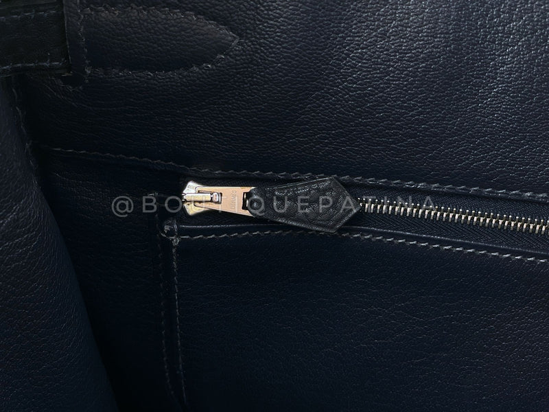 Hermès Fjord HAC Birkin 32 Blue-Black Nuit PHW Bag Q43