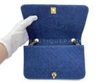 Chanel Vintage Denim Full Flap Bag 24k GHW 1990 Blue Classic 5CT