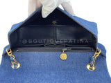 Chanel Vintage Denim Full Flap Bag 24k GHW 1990 Blue Classic 5CT