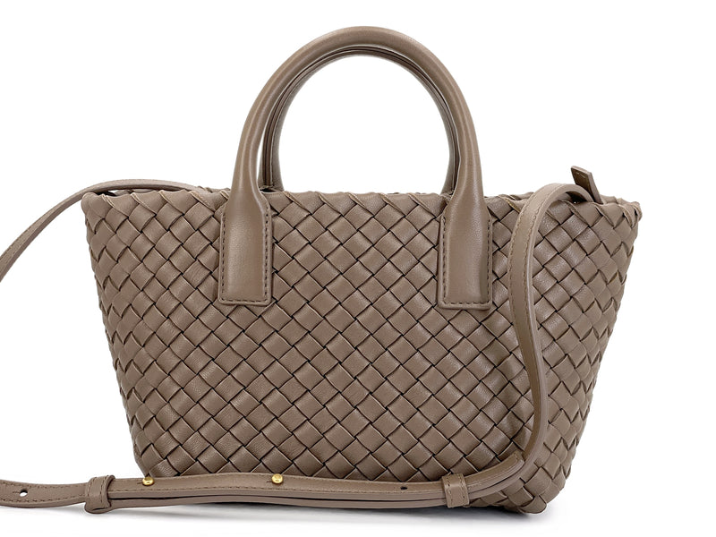 Bottega Veneta Taupe Beige Interciatto Mini Cabat Tote Crossbody Bag