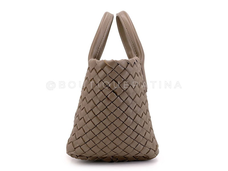 Bottega Veneta Taupe Beige Interciatto Mini Cabat Tote Crossbody Bag