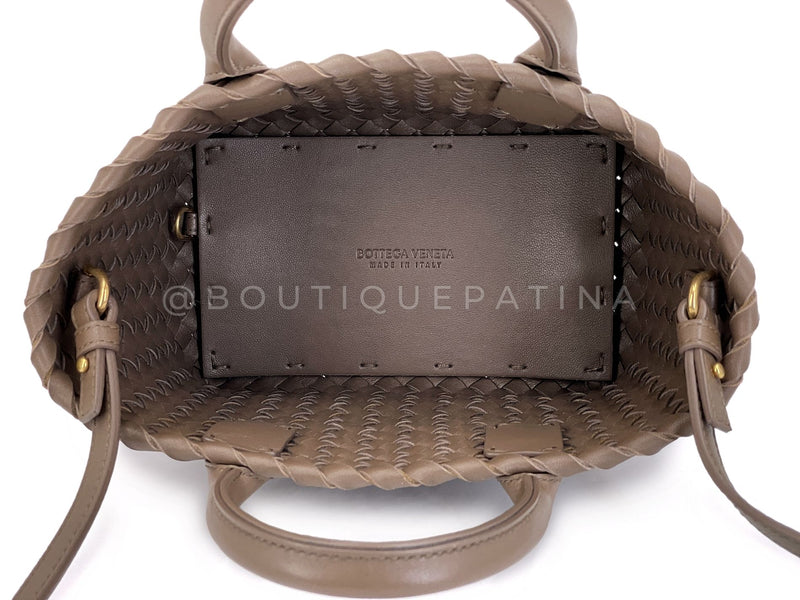 Bottega Veneta Taupe Beige Interciatto Mini Cabat Tote Crossbody Bag