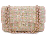 Pristine Rare Chanel 2006 Vintage Tweed Pink Medium Classic Double Flap Bag 24k GHW FHR