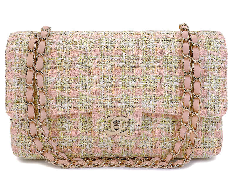 Pristine Rare Chanel 2006 Vintage Tweed Pink Medium Classic Double Flap Bag 24k GHW FHR