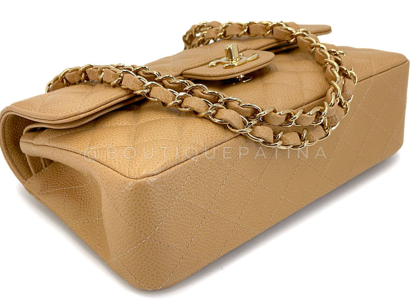 Chanel Vintage Beige Caviar Small Classic Flap, Double 24k GHW Bag 2004 GVI