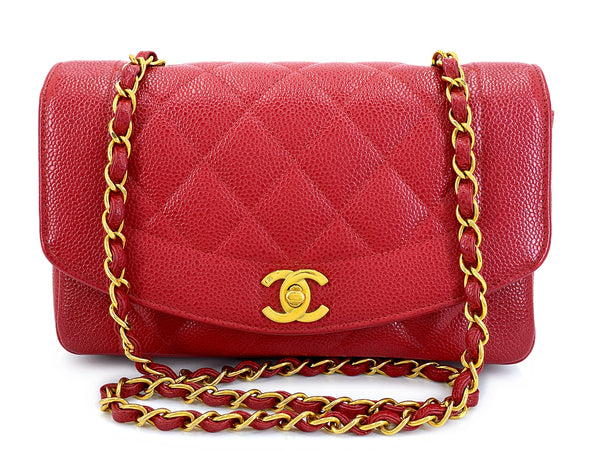 Chanel 1994 Vintage Red Caviar Small Diana Flap Bag 24k GHW YRN
