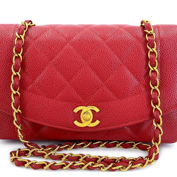 Chanel 1994 Vintage Red Caviar Small Diana Flap Bag 24k GHW YRN