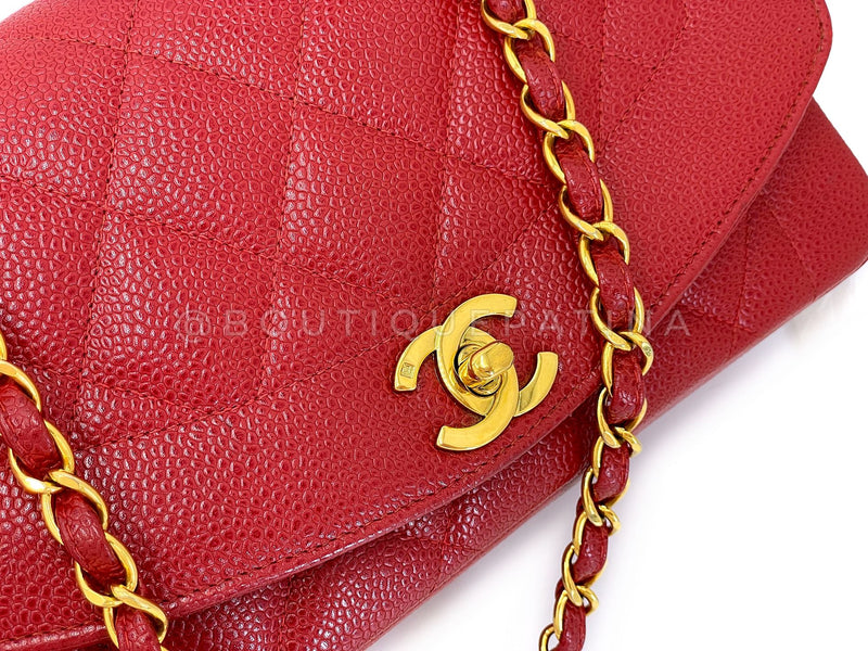 Chanel 1994 Vintage Red Caviar Small Diana Flap Bag 24k GHW YRN