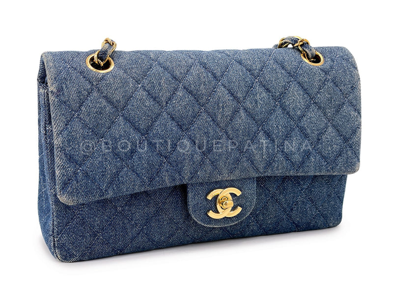 Chanel 1998 Vintage Blue Denim Medium Classic Double Flap Bag 24k GHW 54A