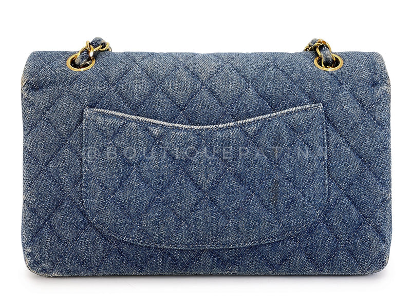 Chanel 1998 Vintage Blue Denim Medium Classic Double Flap Bag 24k GHW 54A