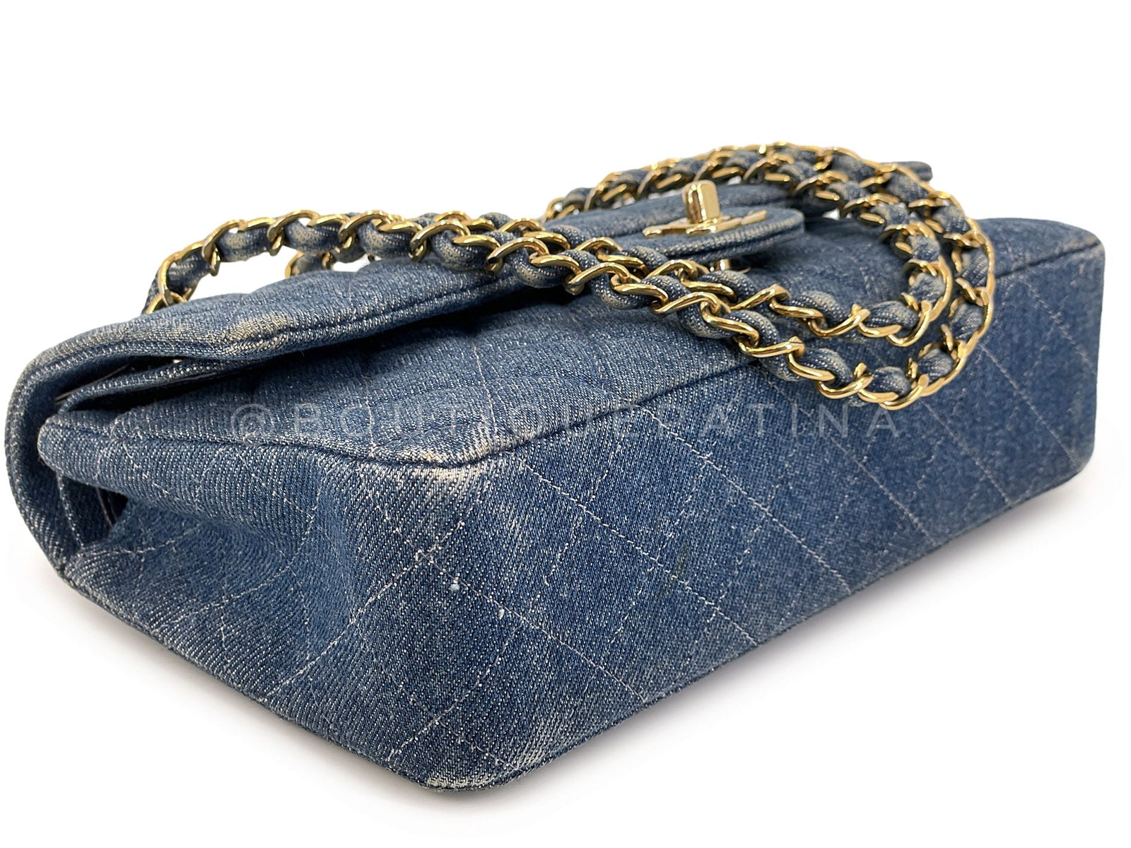【オールド】シャネル Chanel 1998 Vintage Blue Denim Medium Classic Double Flap Bag 24k