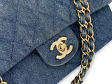 Chanel 1998 Vintage Blue Denim Medium Classic Double Flap Bag 24k GHW 54A