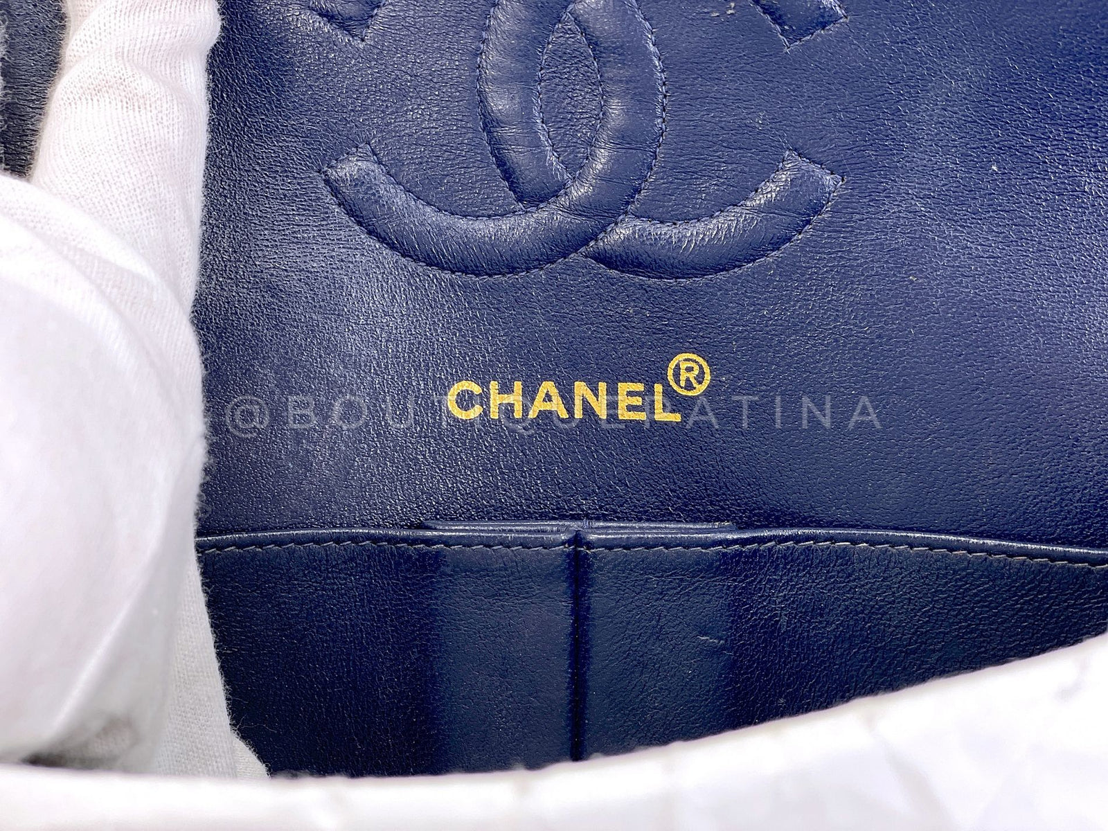Chanel 1998 Vintage Blue Denim Medium Classic Double Flap Bag 24k