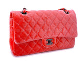 Chanel Coral Velvet Medium Classic Double Flap Bag So Black Metal HW RSD