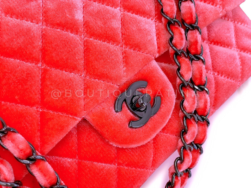 Chanel Coral Velvet Medium Classic Double Flap Bag So Black Metal HW RSD